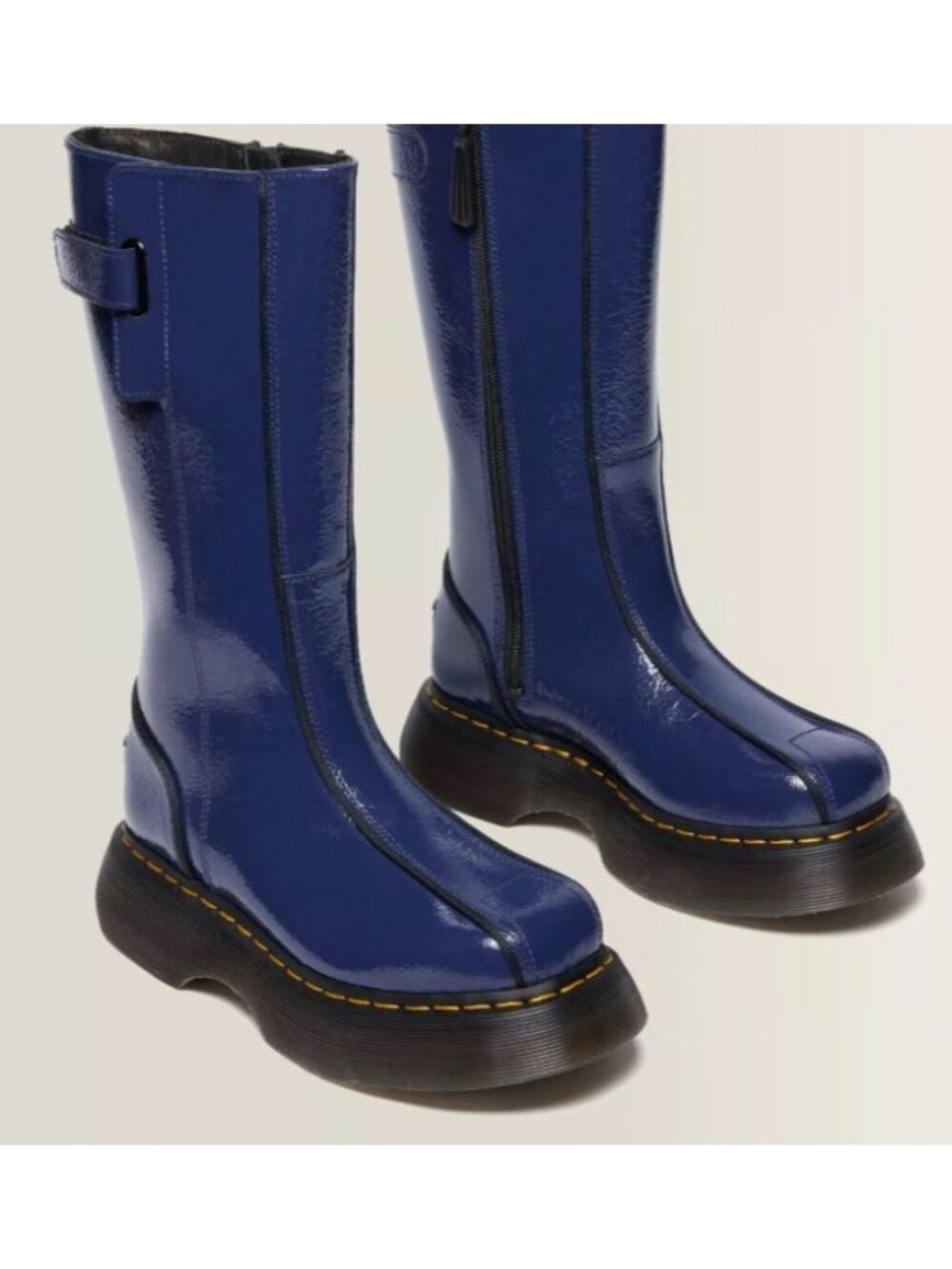 Dr. Martens Buzz Hi Glossy Patent Leather Boots Midnight Blue Size 9 NWOB